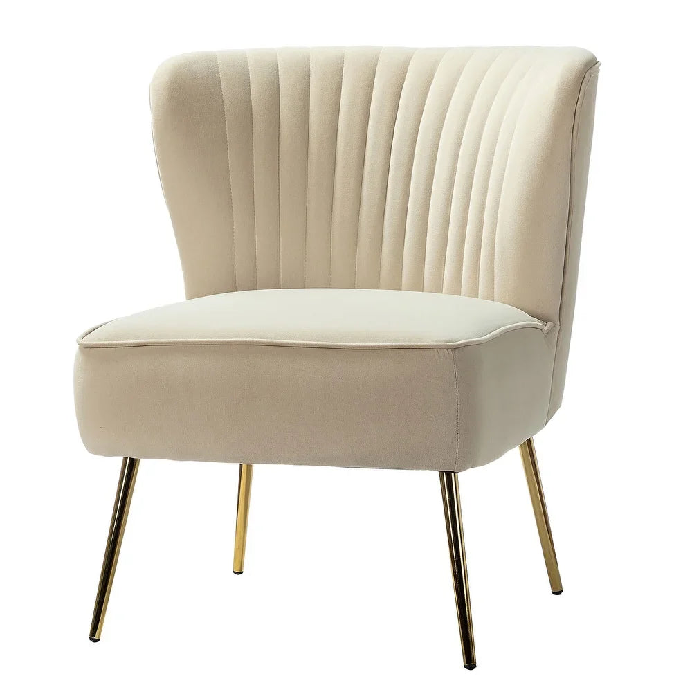 Monica Living Room Armless Accent Comfy Chair with Tufted Back and Metal Legs
