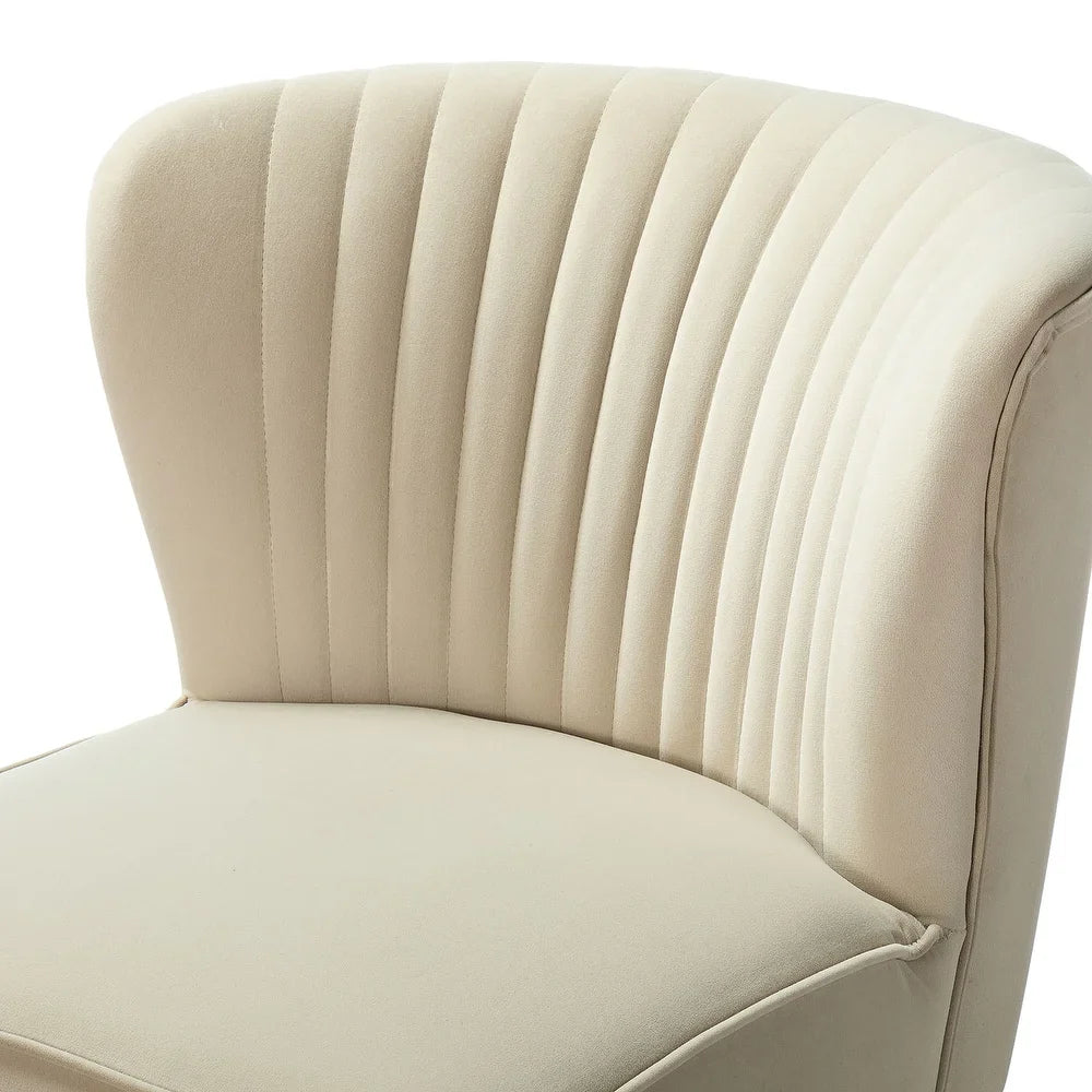 Monica Living Room Armless Accent Comfy Chair with Tufted Back and Metal Legs