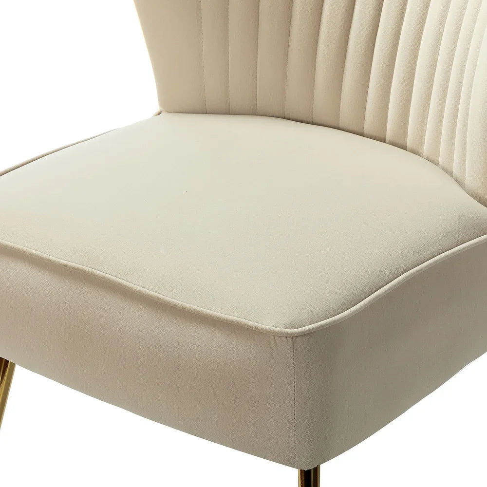 Monica Living Room Armless Accent Comfy Chair with Tufted Back and Metal Legs