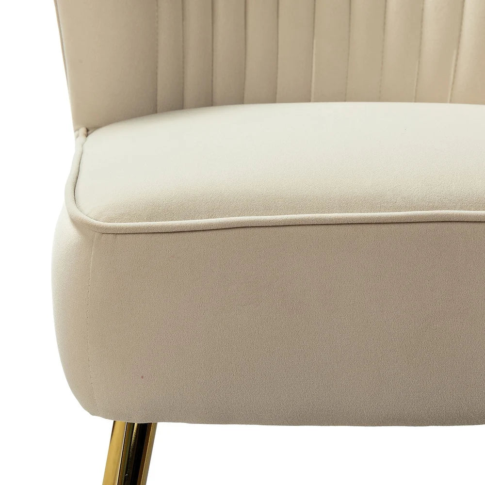 Monica Living Room Armless Accent Comfy Chair with Tufted Back and Metal Legs