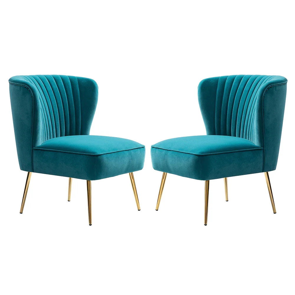 Monica Upholstered Modern Tufted Side Chair with Gold Legs Set of 2