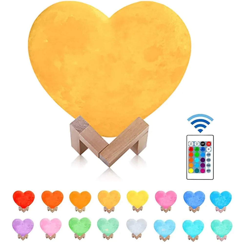 Moon, Galaxy, Planet or Heart Color-Changing 3D Lamp with Touch Sensor & Remote Control