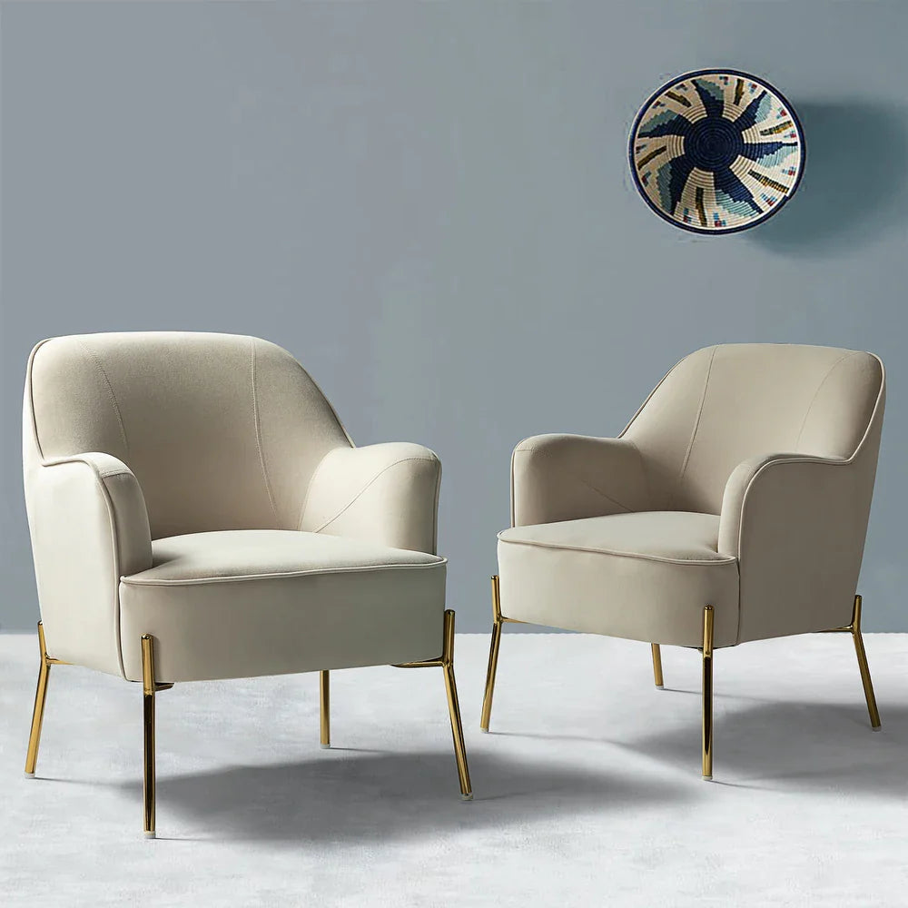 Nora Modern Velvet Accent Chair with Golden Metal Legs Set of 2