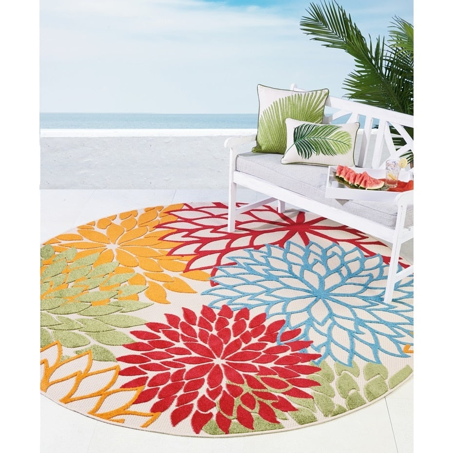 Floral Indoor/Outdoor Red Multi-color Area Rug