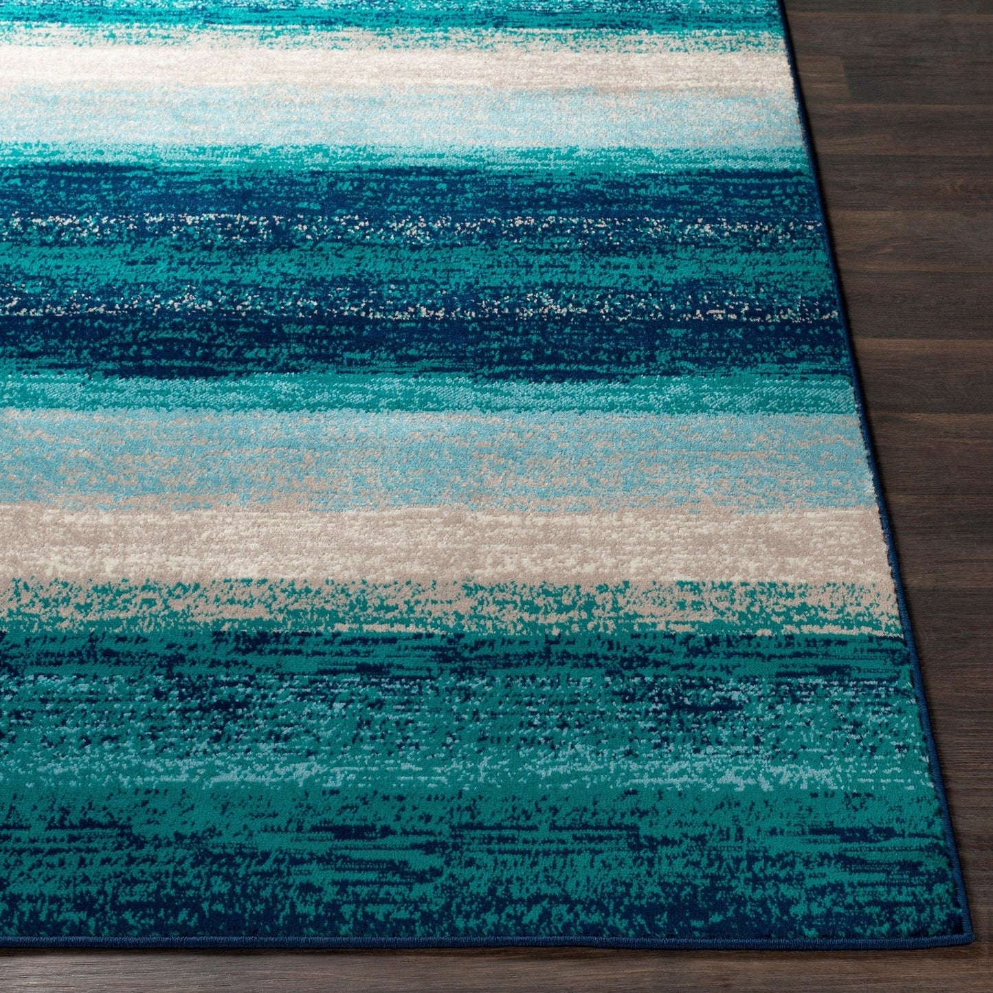 Contemporary Striped Teal Aqua Blue Cream Area Rug