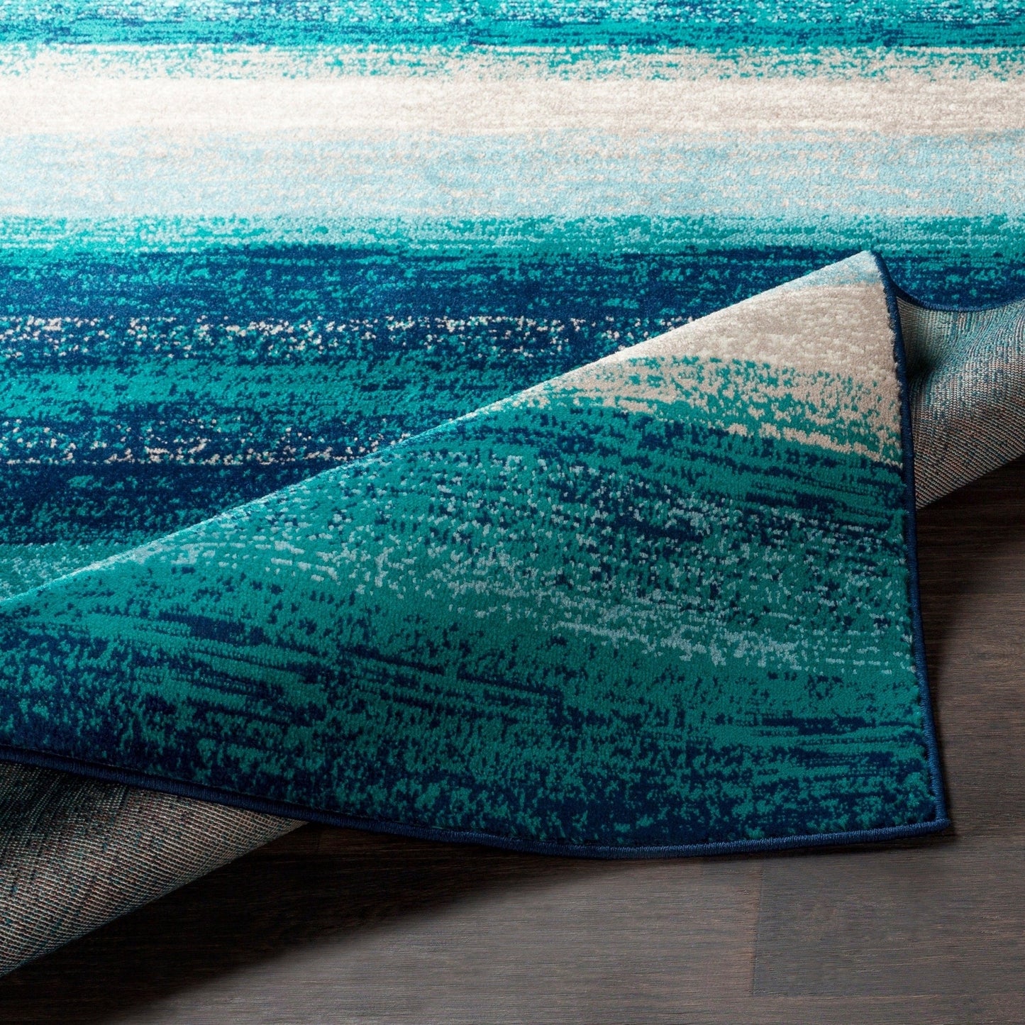 Contemporary Striped Teal Aqua Blue Cream Area Rug