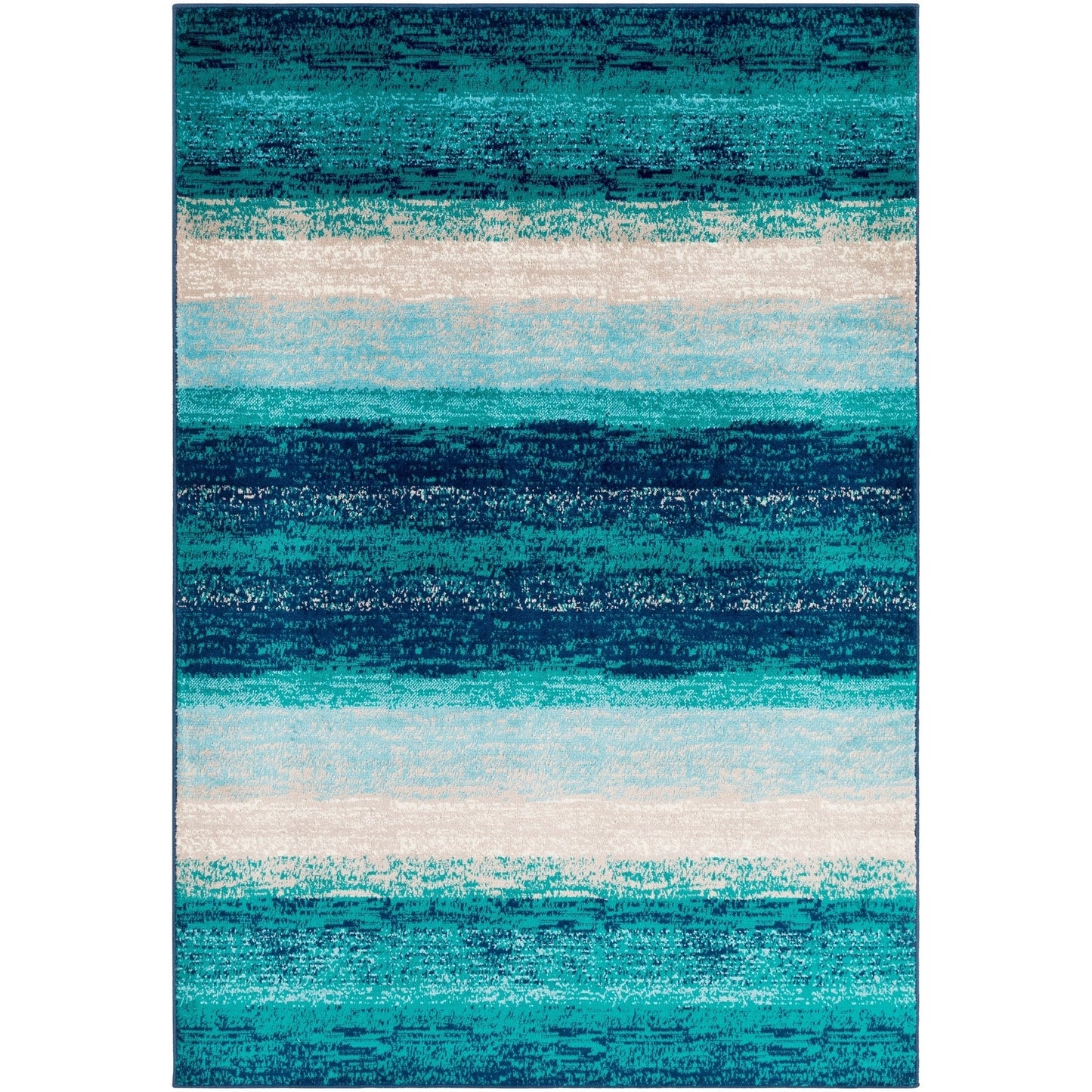 Contemporary Striped Teal Aqua Blue Cream Area Rug