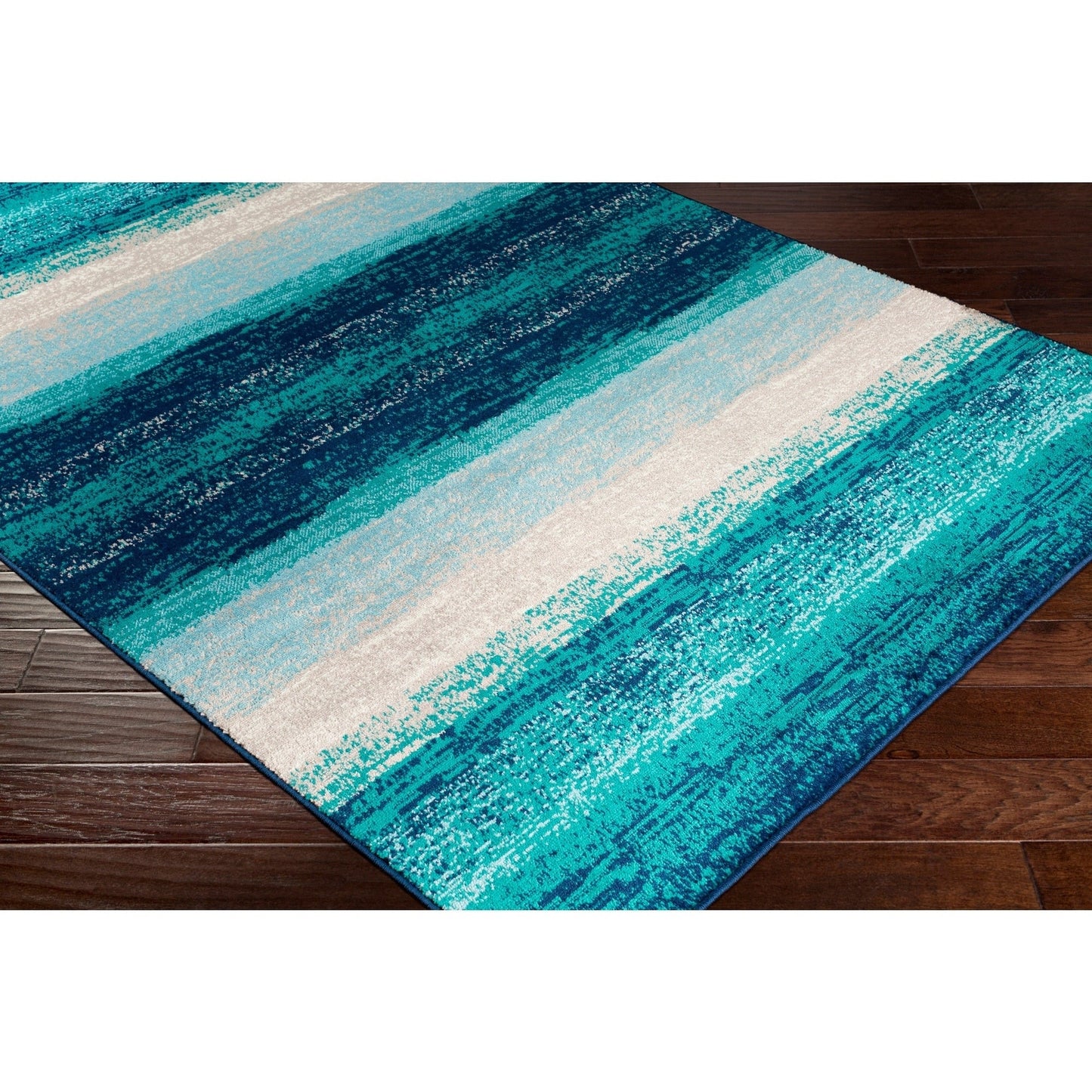 Contemporary Striped Teal Aqua Blue Cream Area Rug