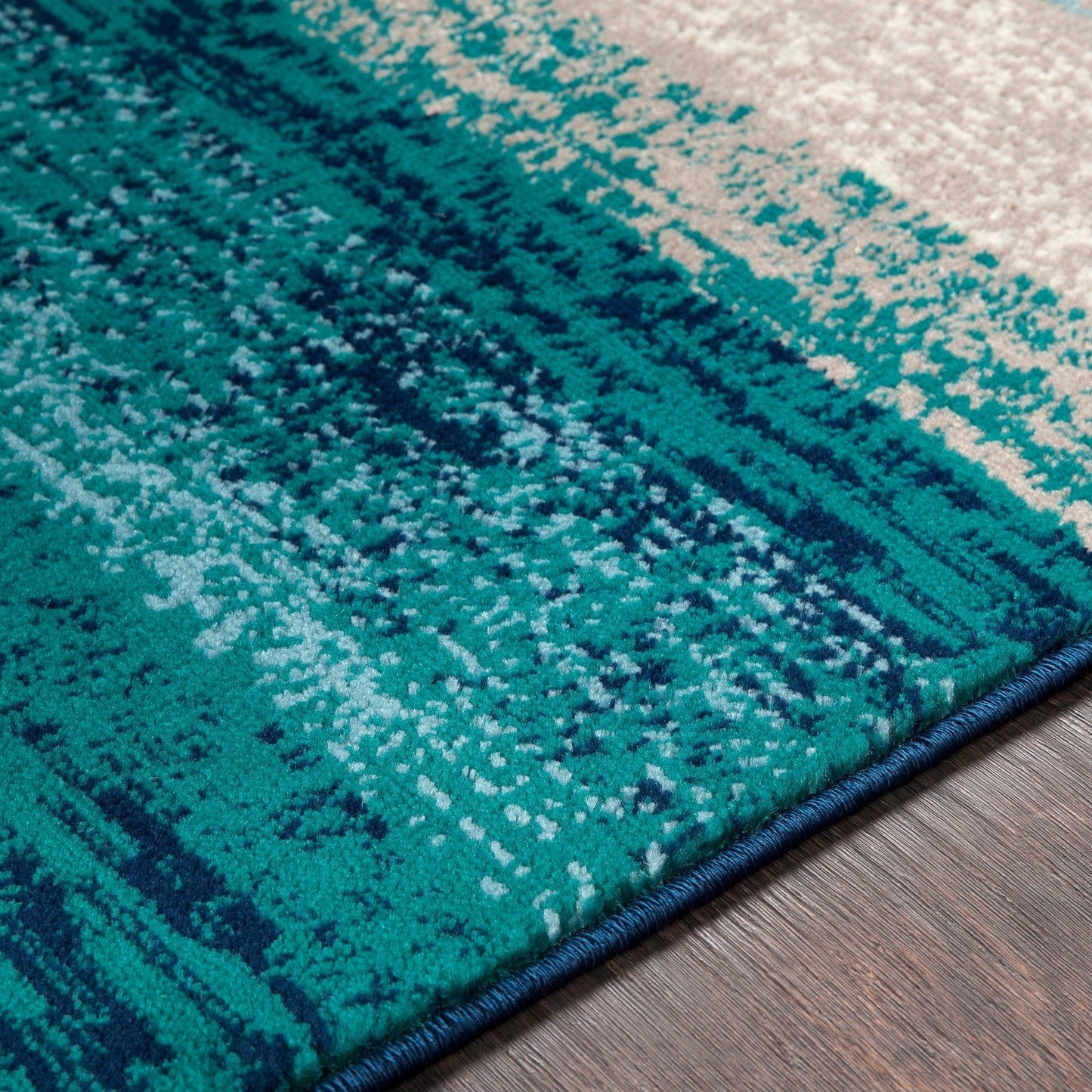 Contemporary Striped Teal Aqua Blue Cream Area Rug