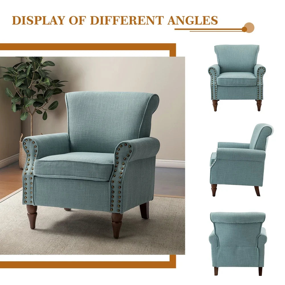 Nyctelius Upholstered Comfy Accent chair with Classic Turned Wooden Legs and Nailhead Trim