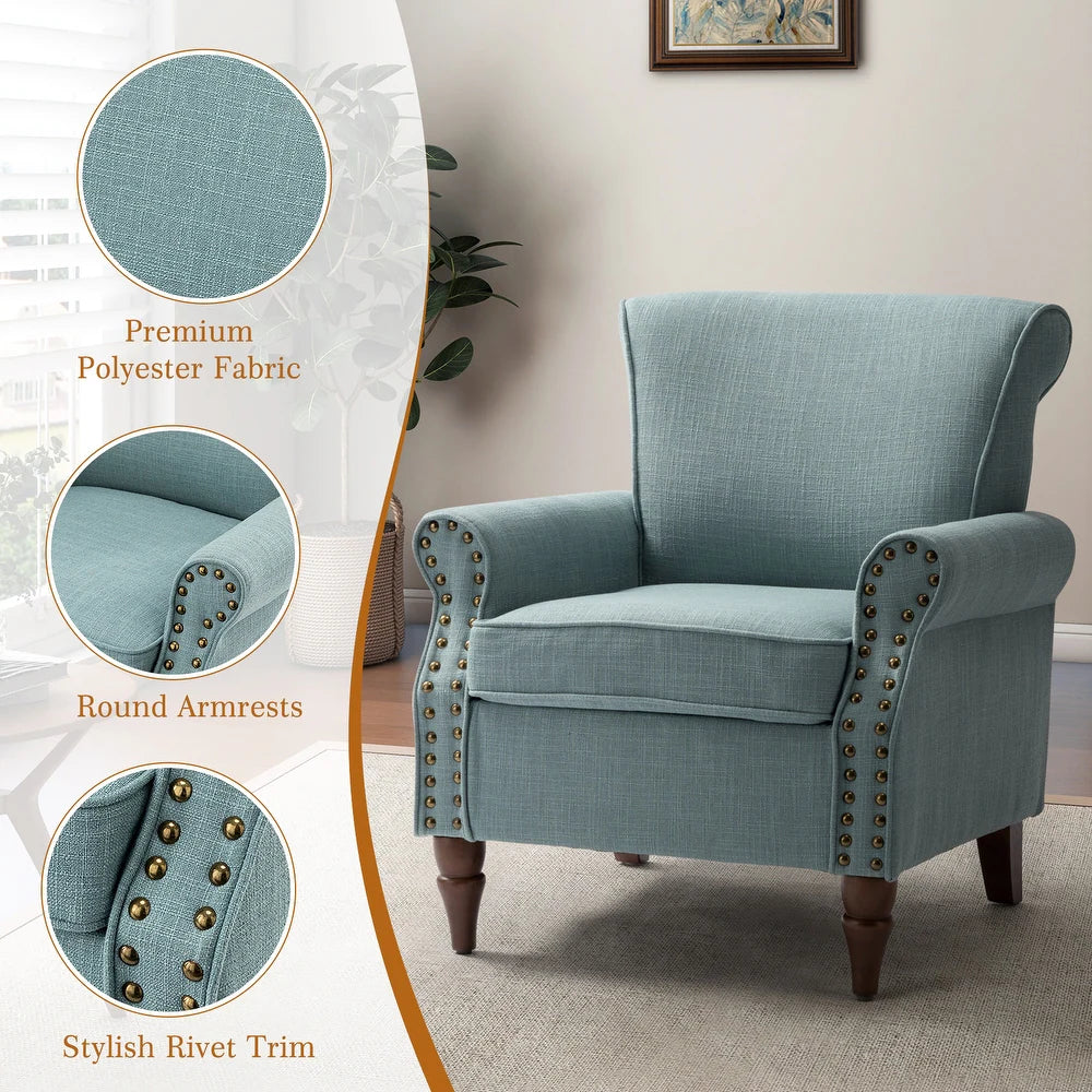 Nyctelius Upholstered Comfy Accent chair with Classic Turned Wooden Legs and Nailhead Trim
