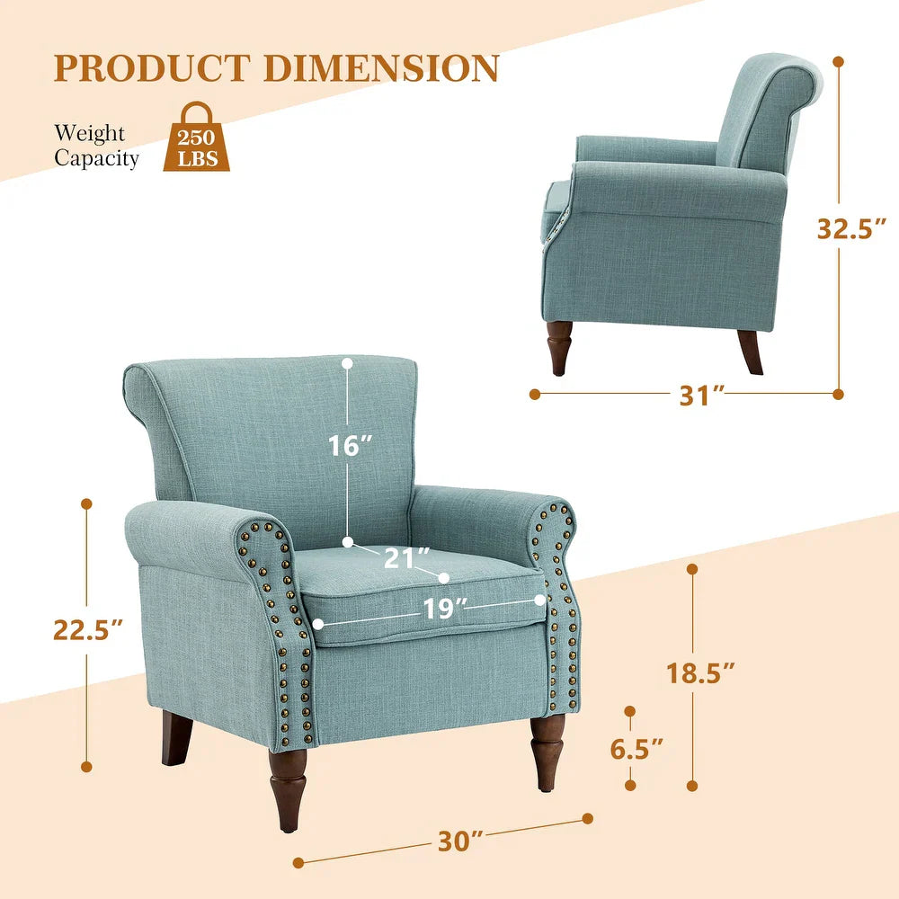 Nyctelius Upholstered Comfy Accent chair with Classic Turned Wooden Legs and Nailhead Trim