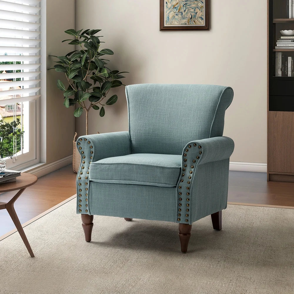Nyctelius Upholstered Comfy Accent chair with Classic Turned Wooden Legs and Nailhead Trim