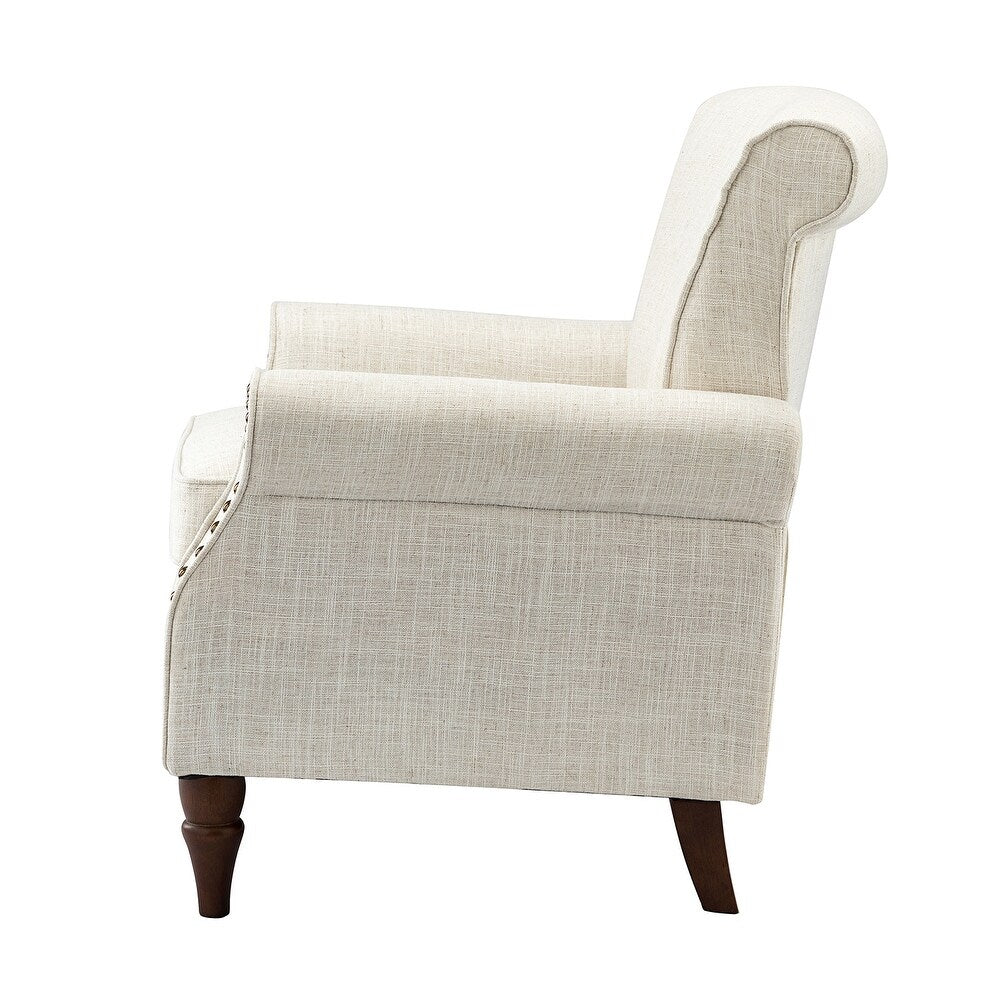 Nyctelius Upholstered Comfy Accent chair with Classic Turned Wooden Legs and Nailhead Trim