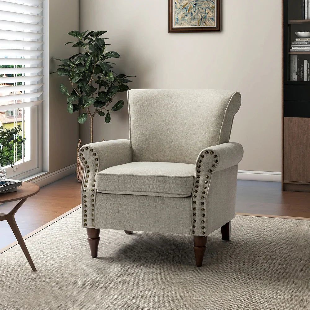 Nyctelius Upholstered Comfy Accent chair with Classic Turned Wooden Legs and Nailhead Trim