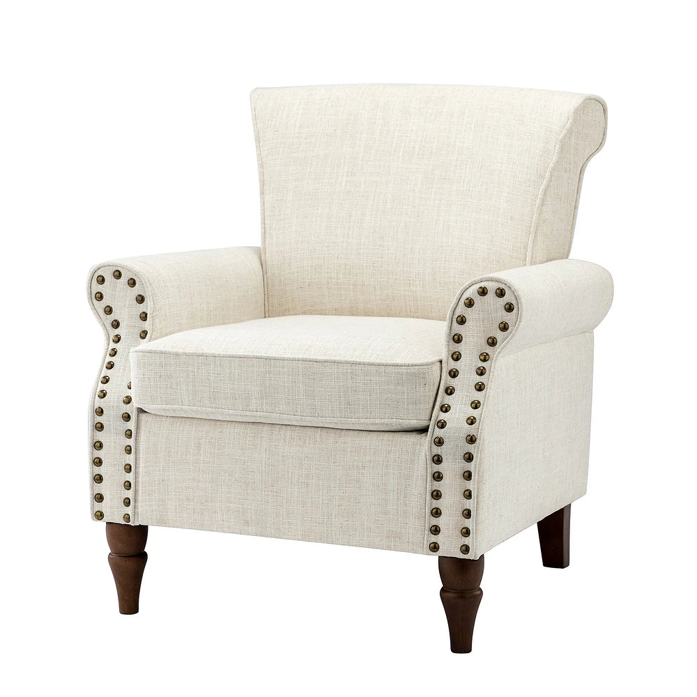 Nyctelius Upholstered Comfy Accent chair with Classic Turned Wooden Legs and Nailhead Trim