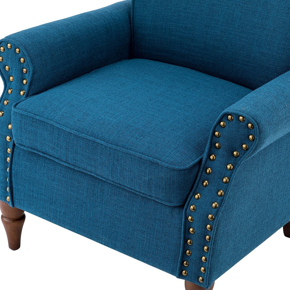 Nyctelius Upholstered Comfy Accent chair with Classic Turned Wooden Legs and Nailhead Trim
