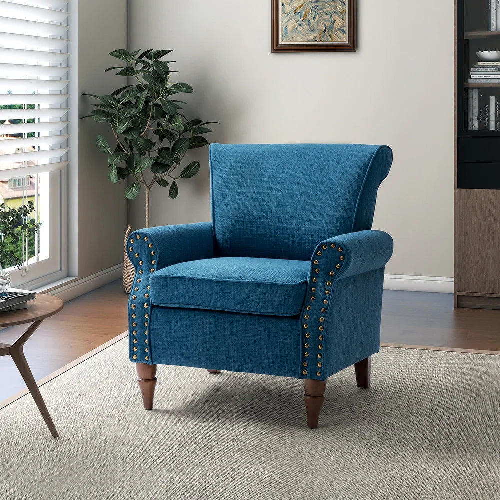 Nyctelius Upholstered Comfy Accent chair with Classic Turned Wooden Legs and Nailhead Trim