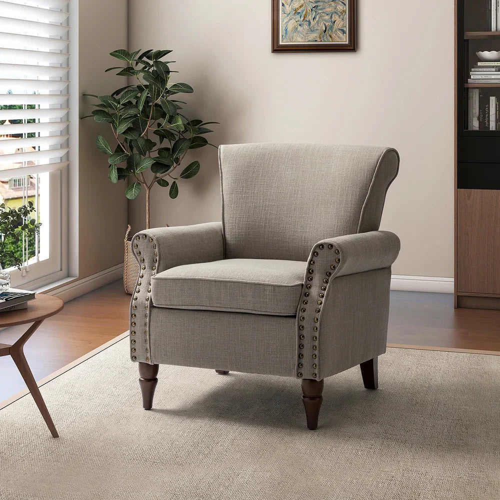 Nyctelius Upholstered Comfy Accent chair with Classic Turned Wooden Legs and Nailhead Trim