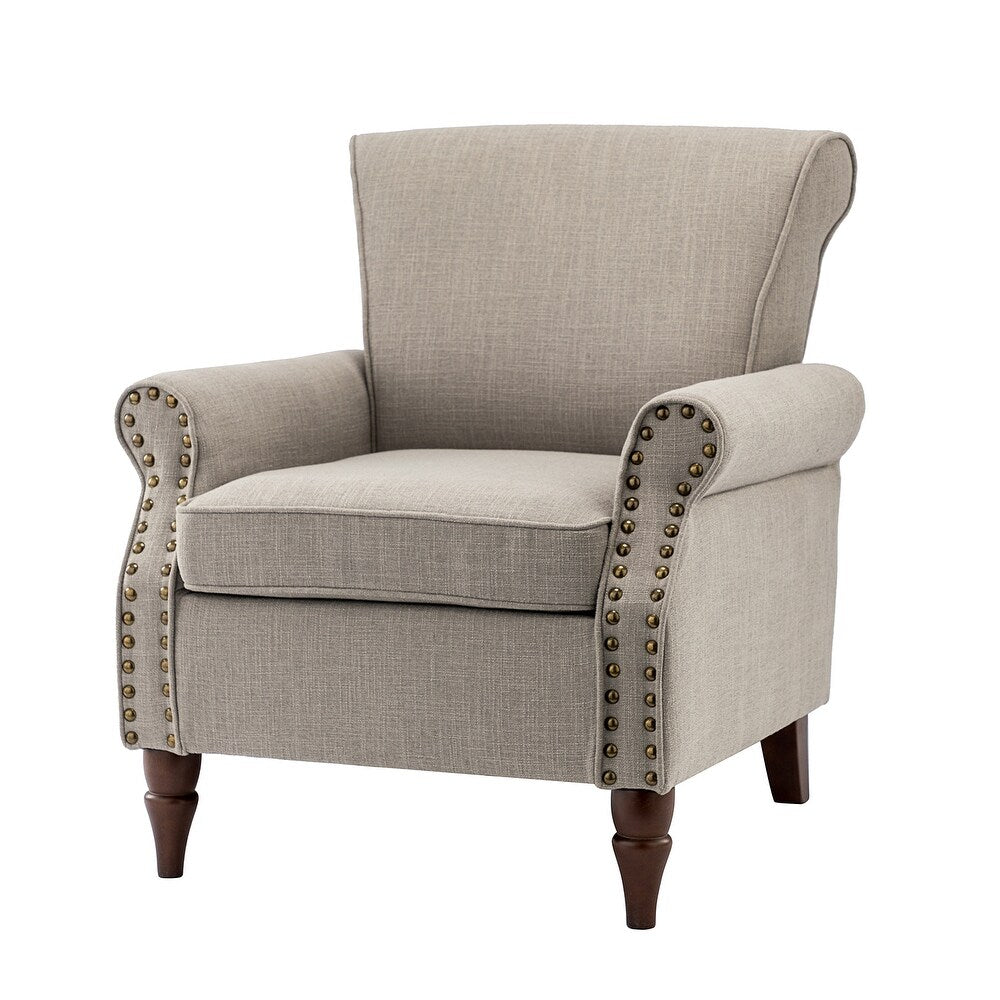 Nyctelius Upholstered Comfy Accent chair with Classic Turned Wooden Legs and Nailhead Trim