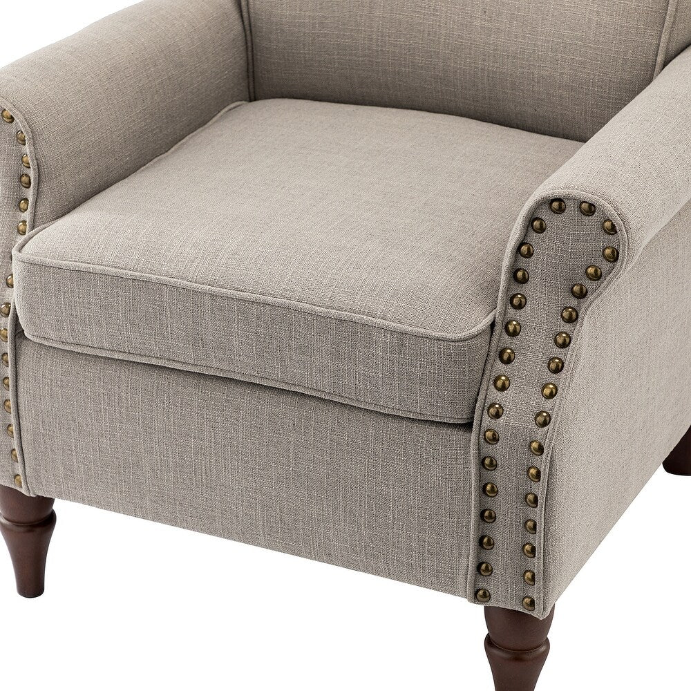 Nyctelius Upholstered Comfy Accent chair with Classic Turned Wooden Legs and Nailhead Trim