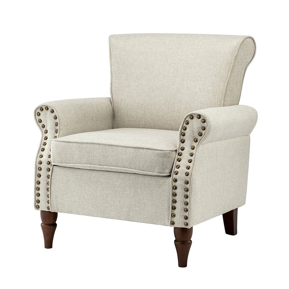 Nyctelius Upholstered Comfy Accent chair with Classic Turned Wooden Legs and Nailhead Trim