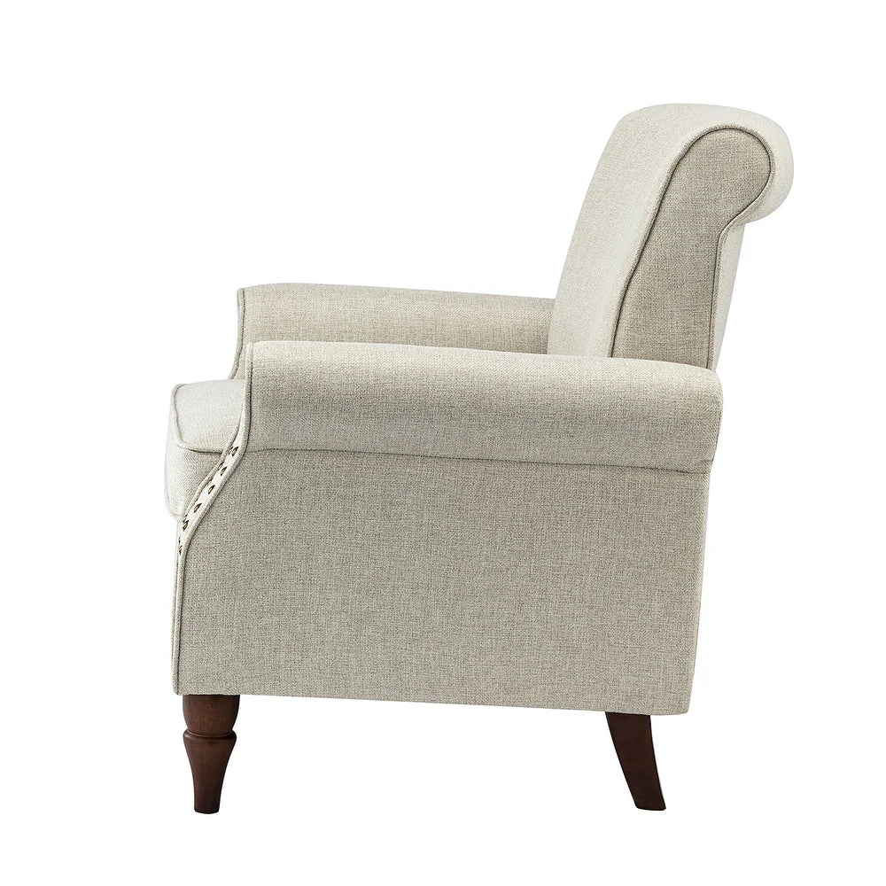 Nyctelius Upholstered Comfy Accent chair with Classic Turned Wooden Legs and Nailhead Trim