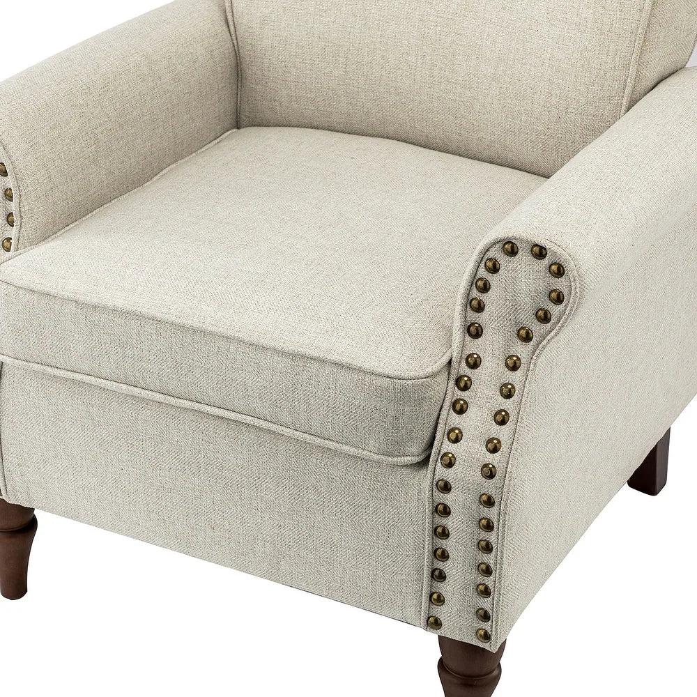 Nyctelius Upholstered Comfy Accent chair with Classic Turned Wooden Legs and Nailhead Trim