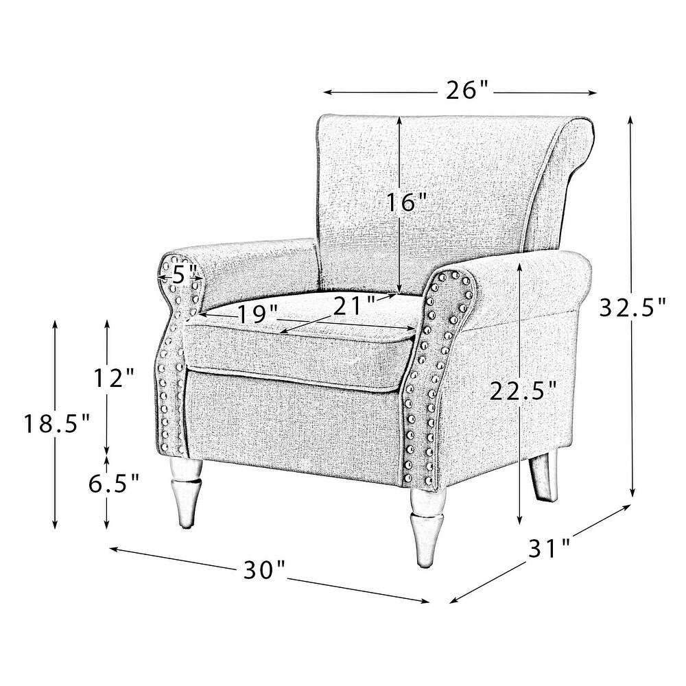 Nyctelius Upholstered Comfy Accent chair with Classic Turned Wooden Legs and Nailhead Trim