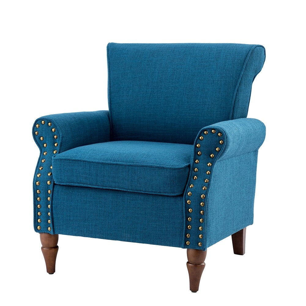 Nyctelius Upholstered Comfy Accent chair with Classic Turned Wooden Legs and Nailhead Trim