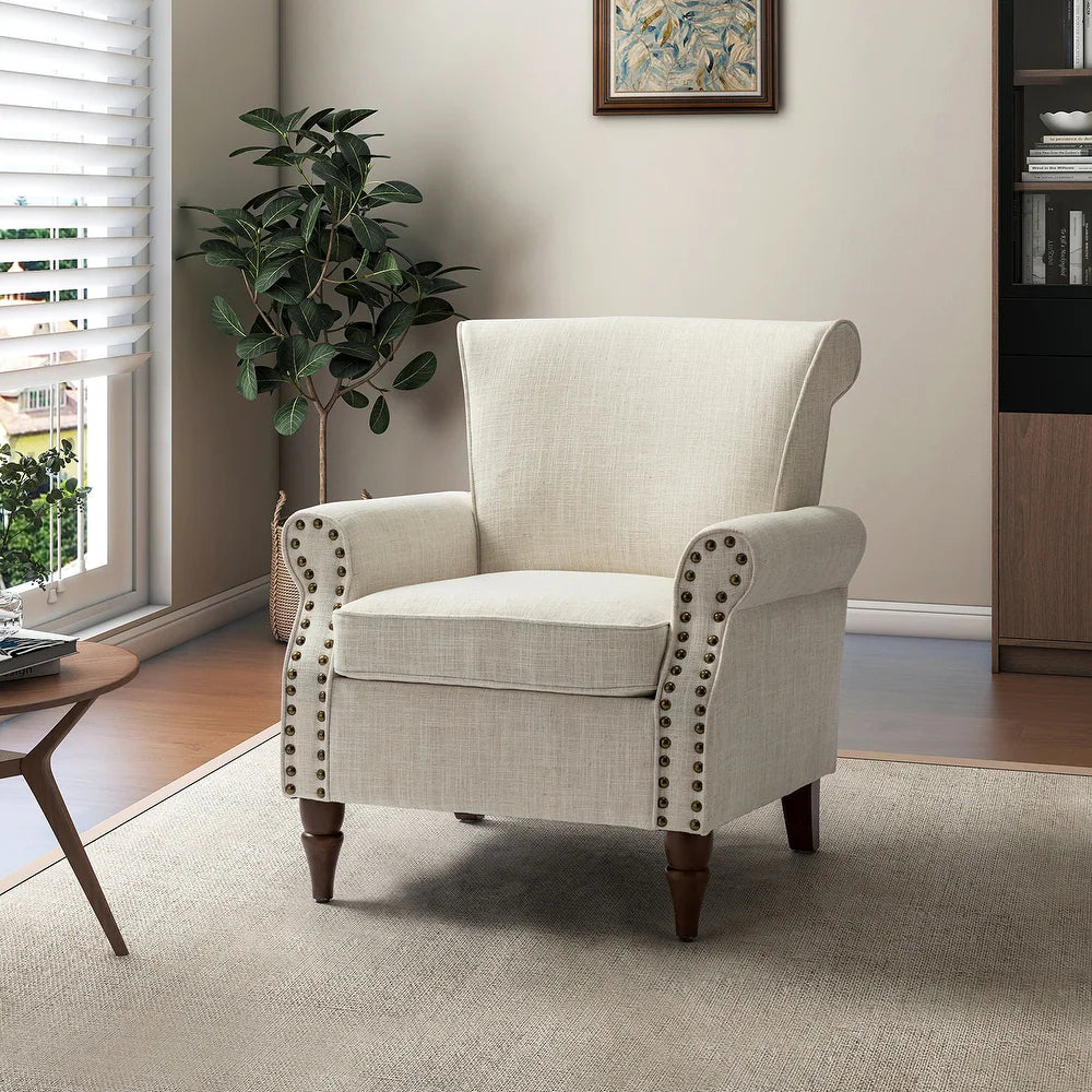 Nyctelius Upholstered Comfy Accent chair with Classic Turned Wooden Legs and Nailhead Trim