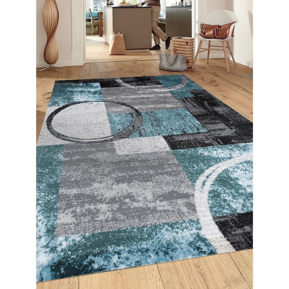 Contemporary Abstract Blue Gray Area Rugs