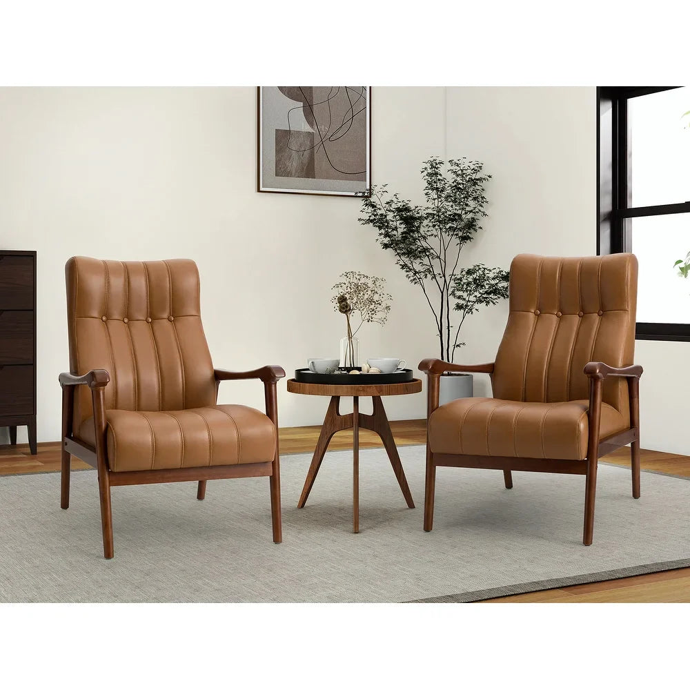 Olinto Wood Upholstery Armchair with Solid Wood Legs Set of 2