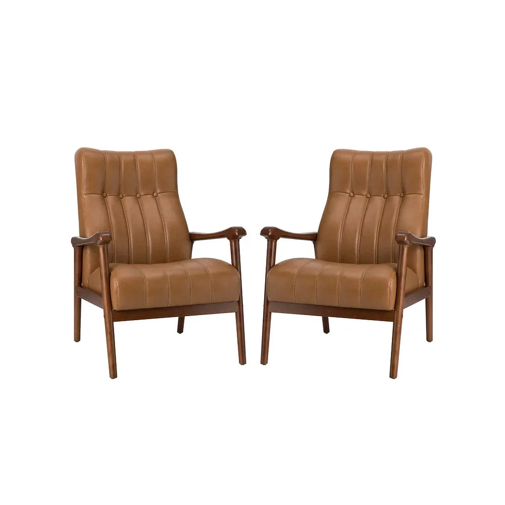 Olinto Wood Upholstery Armchair with Solid Wood Legs Set of 2