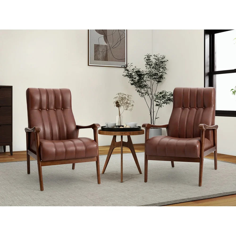 Olinto Wood Upholstery Armchair with Solid Wood Legs Set of 2