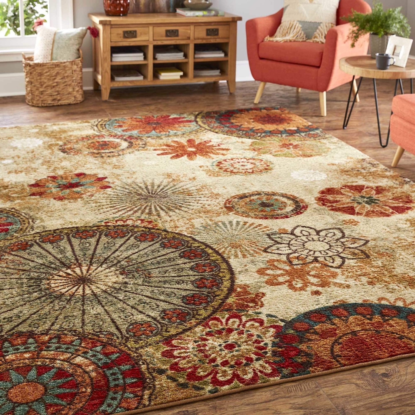 Multi-Color Floral Circle Area Rug Non-Slip