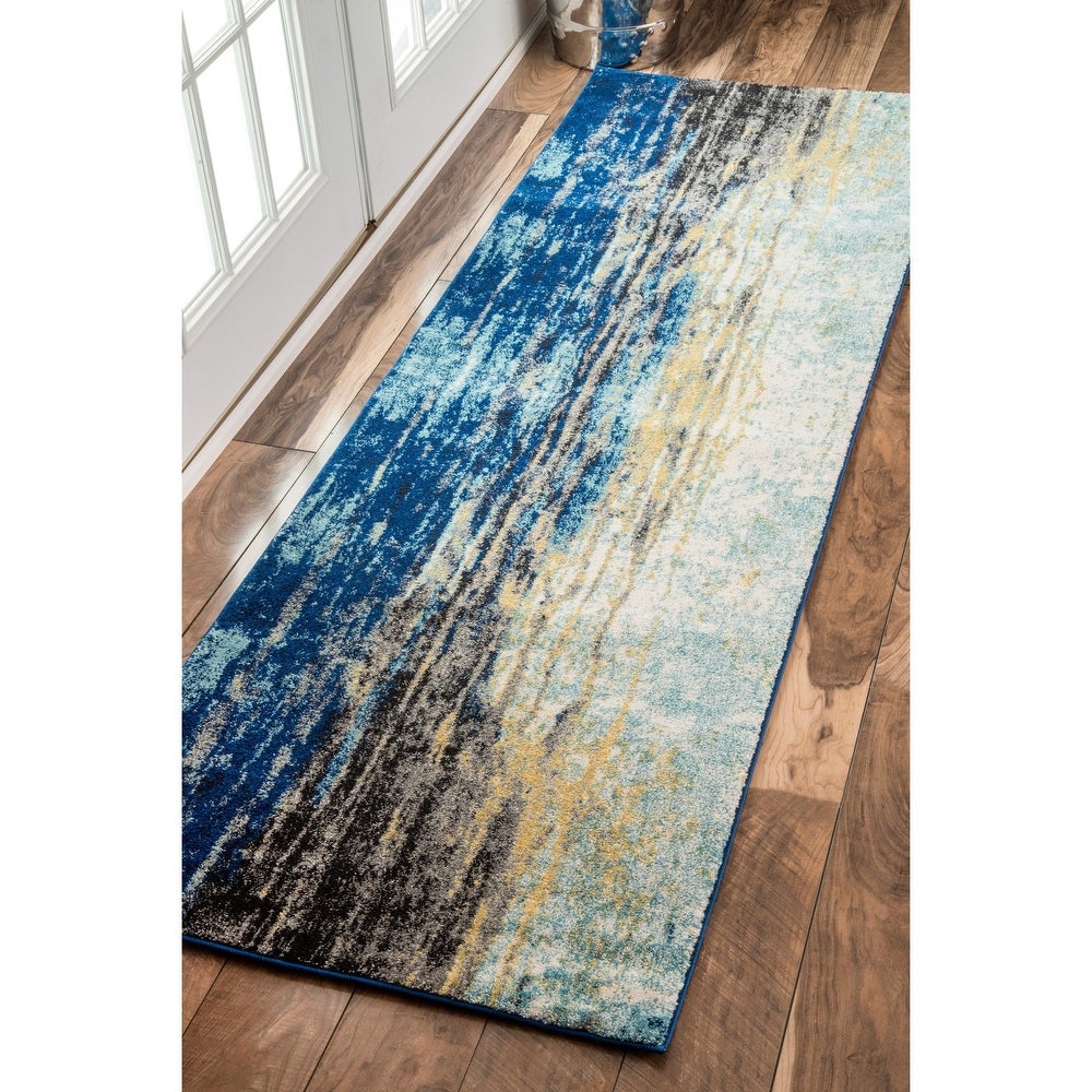 Waterfall Vintage Abstract Blue Grey Soft Area Rug - Multiple sizes available