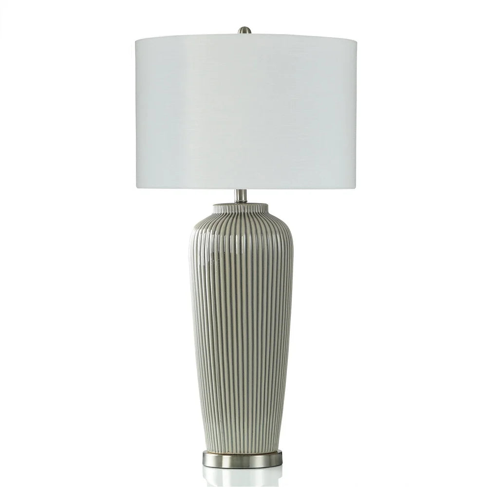 Pristine Grey Table Lamp - Antique Crackle Finish On Ribbed Ceramic