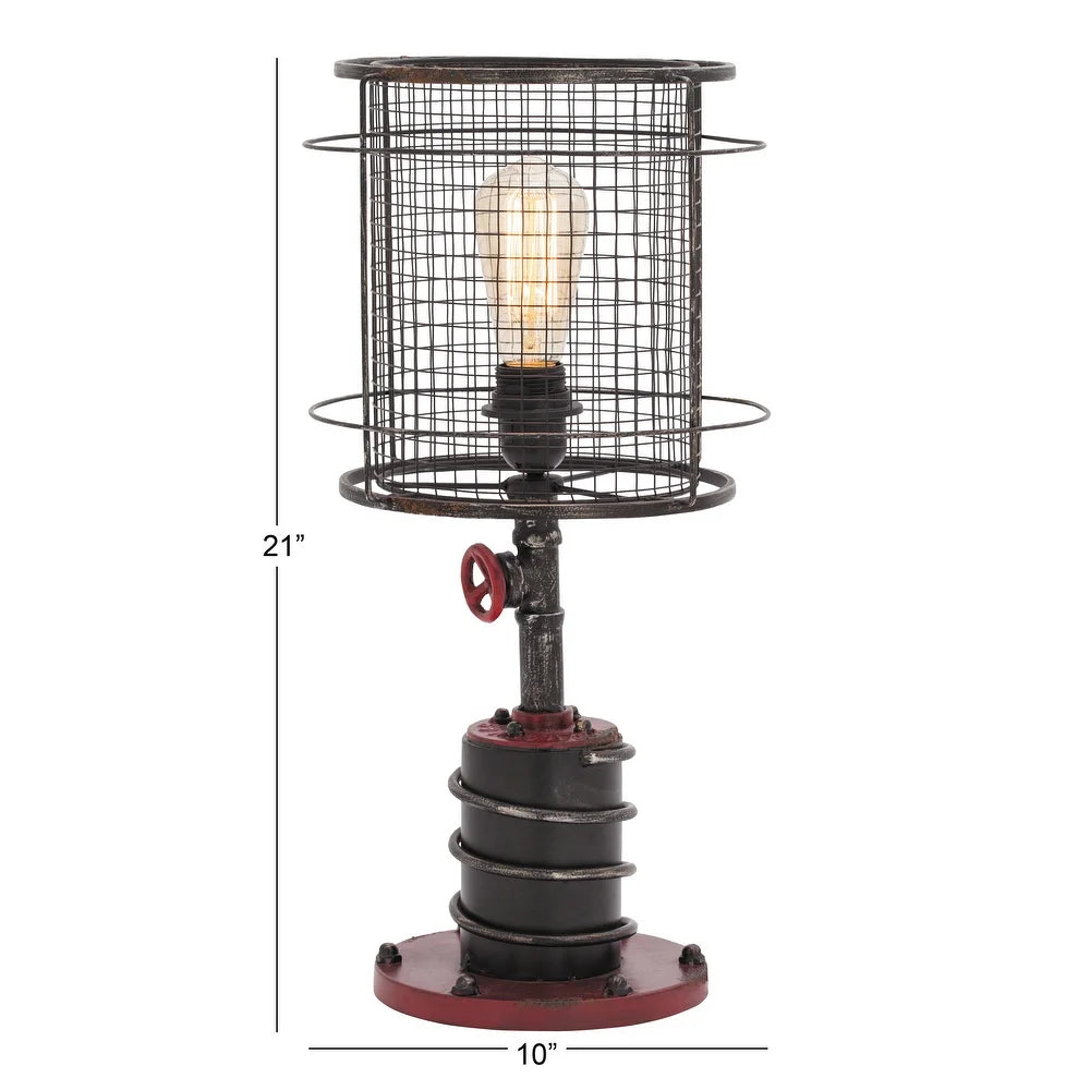 Red and Black Iron Industrial Accent Lamp (Set of 2)