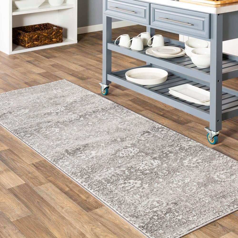 Distressed Light Gray White Soft Area Rug