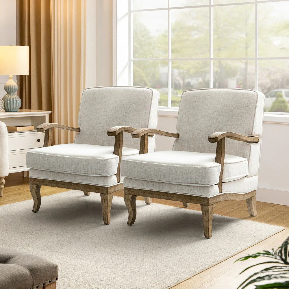 Rinaldo Farmhouse Polyester Armchair with Comfortable Backrest and Cushion Set of 2