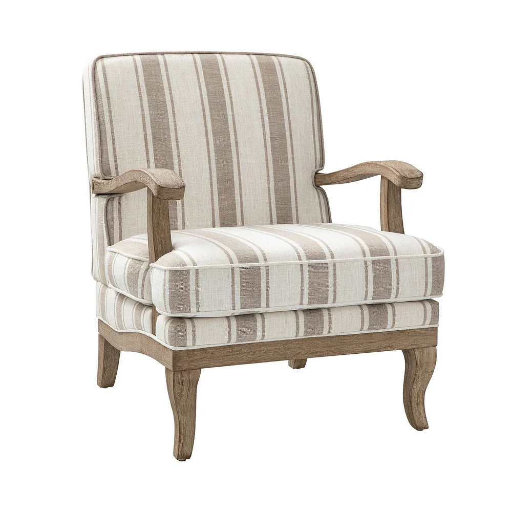 Rinaldo Farmhouse Stripe Polyester Armchair with Solid Wood