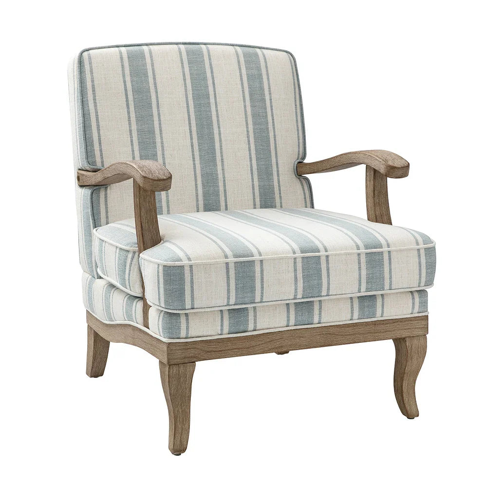 Rinaldo Farmhouse Stripe Polyester Armchair with Solid Wood