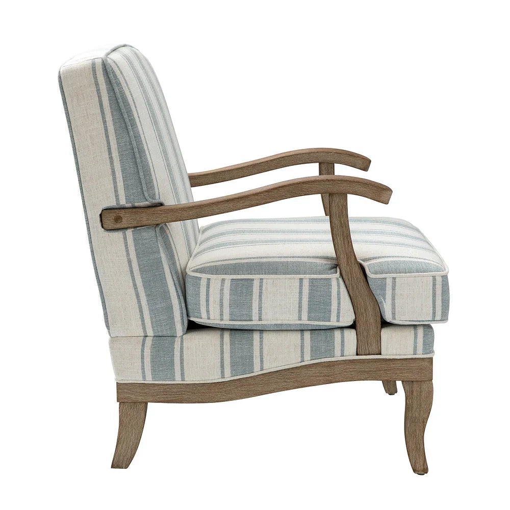 Rinaldo Farmhouse Stripe Polyester Armchair with Solid Wood