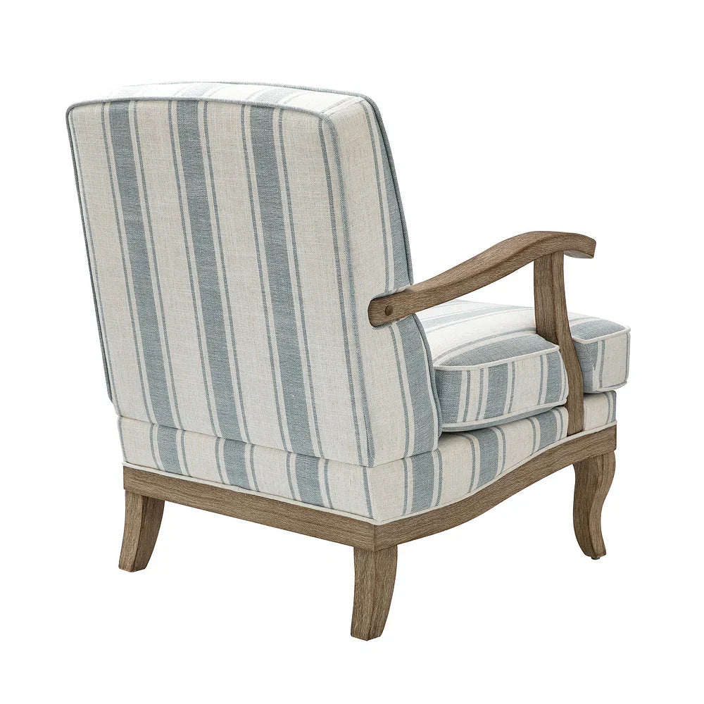 Rinaldo Farmhouse Stripe Polyester Armchair with Solid Wood