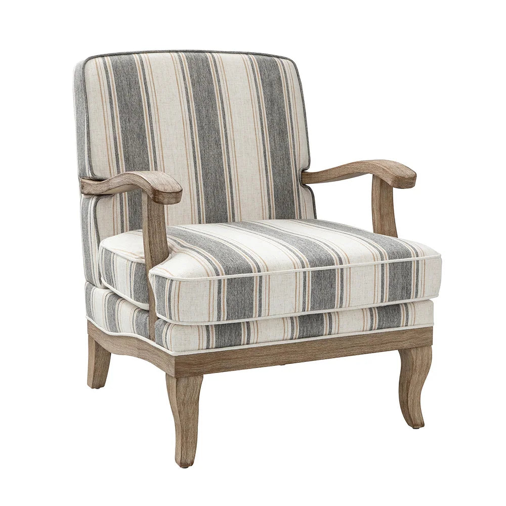 Rinaldo Farmhouse Stripe Polyester Armchair with Solid Wood