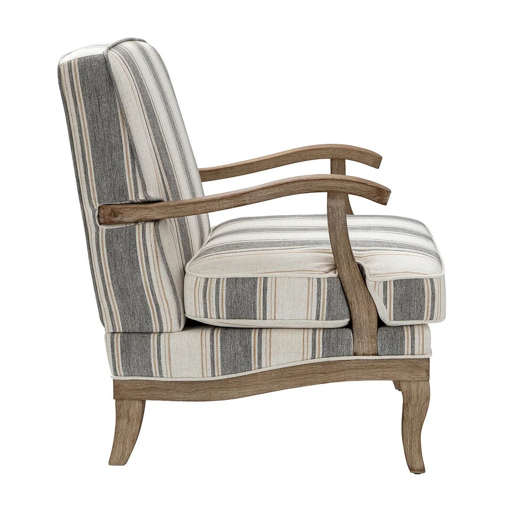 Rinaldo Farmhouse Stripe Polyester Armchair with Solid Wood