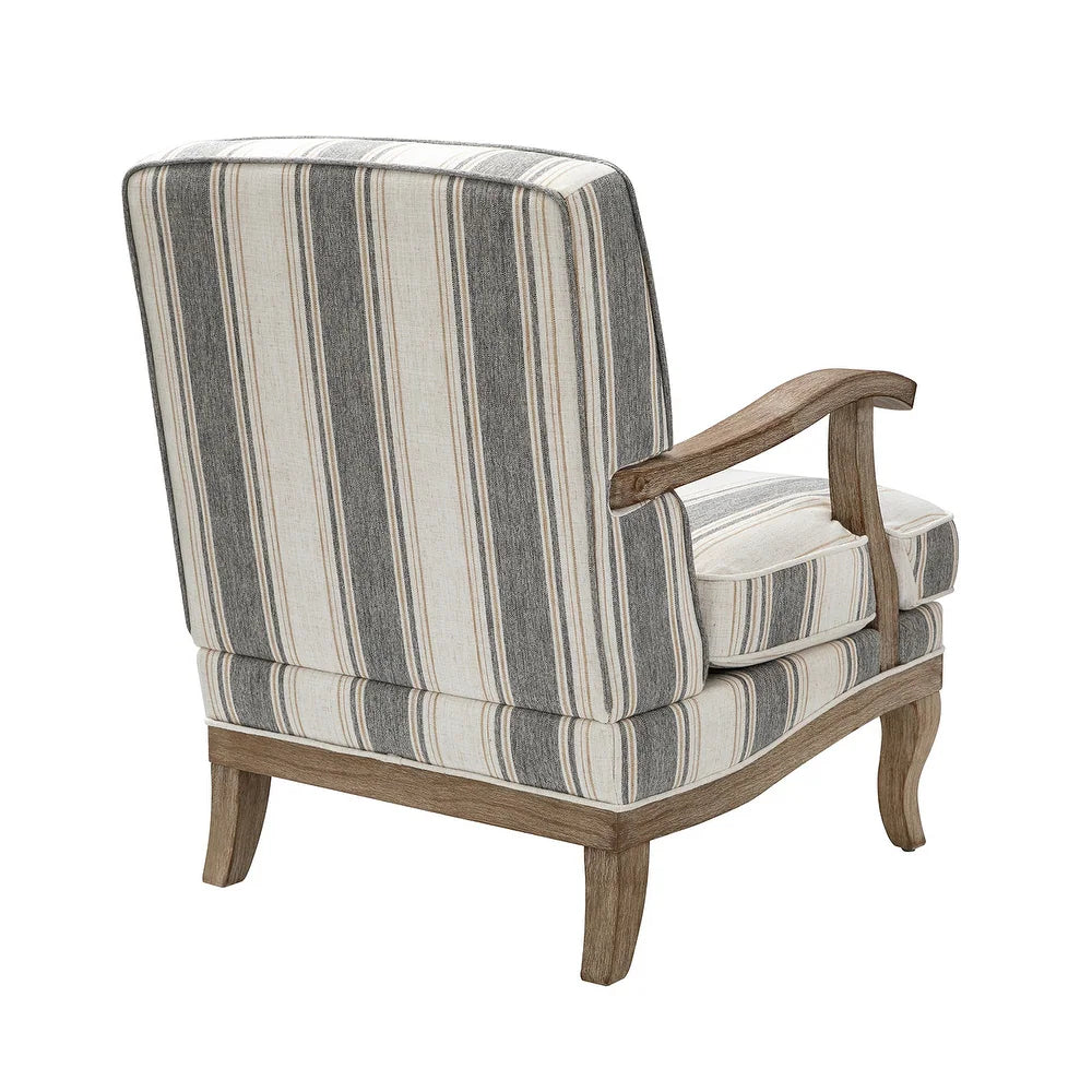 Rinaldo Farmhouse Stripe Polyester Armchair with Solid Wood