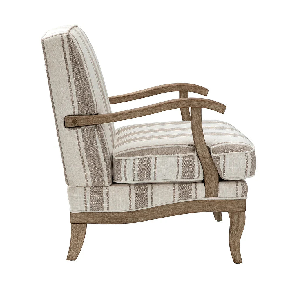 Rinaldo Farmhouse Stripe Polyester Armchair with Solid Wood