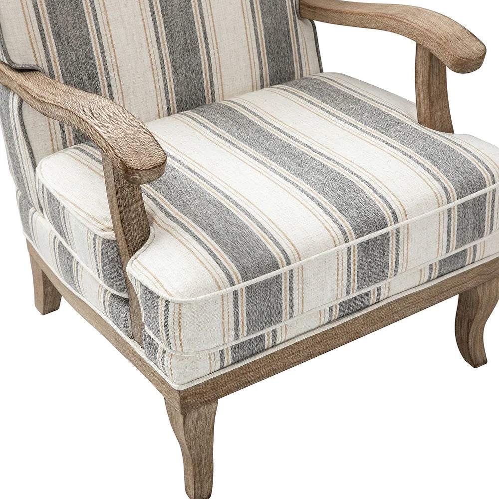 Rinaldo Farmhouse Stripe Polyester Armchair with Solid Wood